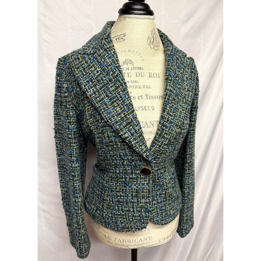 Kate Hill Women's Sz 8 Blazer Tweed Wool Blend Tailored Lined Jacket EC